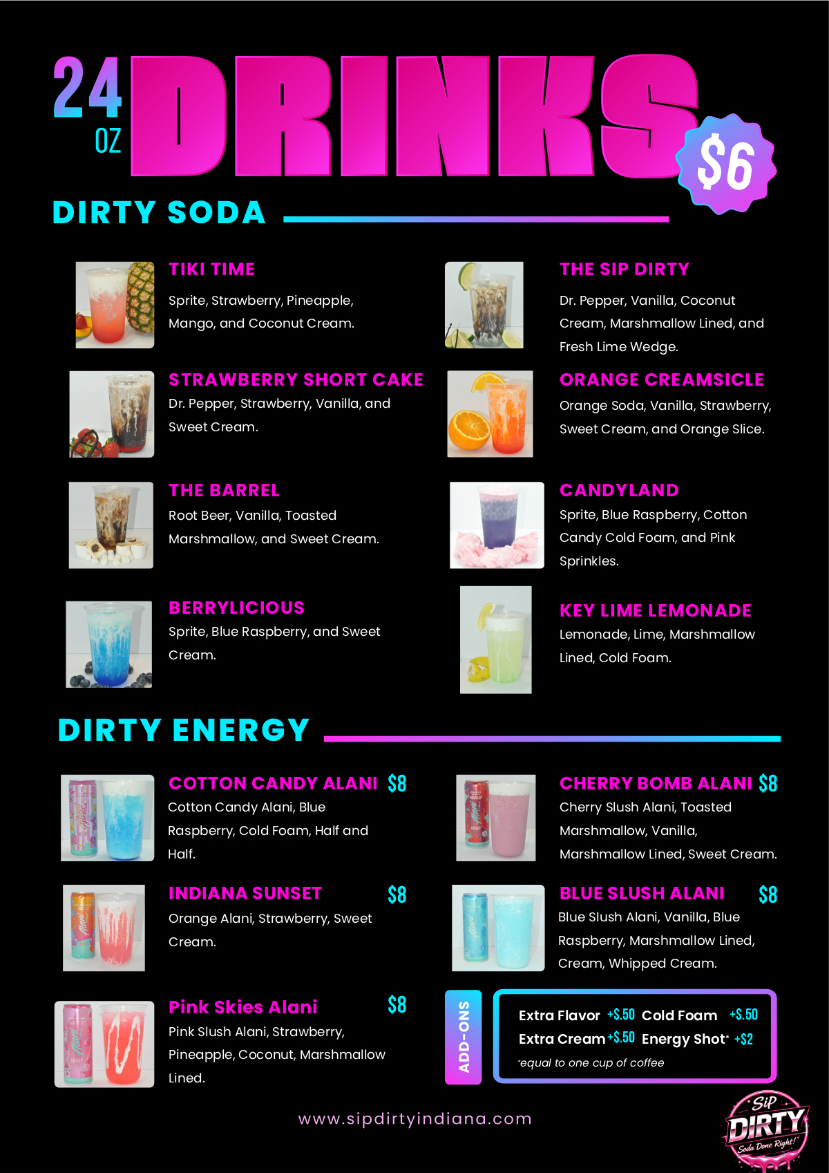 Sip Dirty Menu